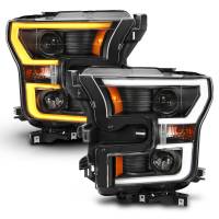 ANZO 2015-2017 Ford F-150 Projector Headlights w/ Plank Style Switchback Black w/ Amber - Image 2