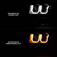 ANZO Headlights, Tail Lights and More  - ANZO 2009-2014 Ford F-150 Projector Headlights w/ U-Bar Switchback Black w/ Amber - Image 2