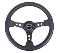NRG Innovations - NRG Innovations Reinforced Steering Wheel (350mm / 3in. Deep) Blk Leather w/Blk Spoke & Circle Cutouts - Image 1