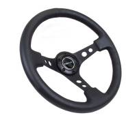 NRG Innovations - NRG Innovations Reinforced Steering Wheel (350mm / 3in. Deep) Blk Leather w/Blk Spoke & Circle Cutouts - Image 2