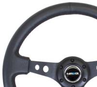 NRG Innovations - NRG Innovations Reinforced Steering Wheel (350mm / 3in. Deep) Blk Leather w/Blk Spoke & Circle Cutouts - Image 3
