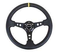 NRG Innovations - NRG Innovations Reinforced Steering Wheel (350mm / 3in. Deep) Blk Leather w/Blk Cutout Spoke/Yellow Center Mark - Image 1