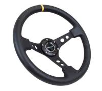 NRG Innovations - NRG Innovations Reinforced Steering Wheel (350mm / 3in. Deep) Blk Leather w/Blk Cutout Spoke/Yellow Center Mark - Image 2