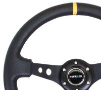 NRG Innovations - NRG Innovations Reinforced Steering Wheel (350mm / 3in. Deep) Blk Leather w/Blk Cutout Spoke/Yellow Center Mark - Image 3