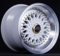 JNC Wheels Rim JNC004S White Machined Lip Gold Rivets 18x9.5 5x100/5x114.3 ET30