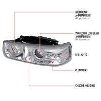 Spec'D Tuning Products - Spec-D 1999-2002 Chevrolet Silverado/ 2000-2006 Chevrolet Tahoe/Suburban Dual Halo Projector Headlights with LED Sequential Turn Signal Bumper Lights (Chrome Housing/Clear Lens) - Image 3