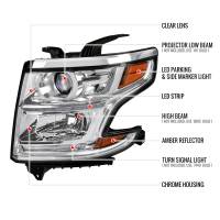 Spec'D Tuning Products - Spec-D 2015-2020 Chevrolet Tahoe Suburban/ 2016-2019 Suburban 3500HD Projector Headlights w/ LED Light Strip (Chrome Housing/Clear Lens) - Image 6