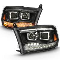 ANZO Headlights, Tail Lights and More  - ANZO 2009-2018 Dodge Ram 1500 Projector H.L. Switchback Black Amber - Image 2