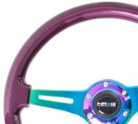 NRG Innovations - NRG Innovations Classic Wood Grain Steering Wheel (350mm) Purple Pearl Paint w/Neochrome 3-Spoke Center - Image 3
