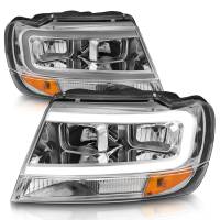 ANZO Headlights, Tail Lights and More  - ANZO 1999-2004 Jeep Grand Cherokee Crystal Headlights w/ Light Bar Chrome Housing - Image 2