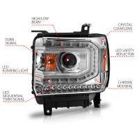 ANZO Headlights, Tail Lights and More  - ANZO 2014-2015 Gmc Sierra 1500 Projector Headlights w/ Light Bar Chrome Housing (Halogen Type) - Image 2