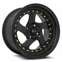 Vors Wheels Rim VR2 15x8 4x108 ET20 73.1CB All Black Gold Rivet