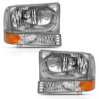 ANZO Headlights, Tail Lights and More  - ANZO 2000-2004 Ford Excursion Crystal Headlight w/ Corner Light Chrome Amber (w/o Bulb) - Image 1