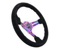 NRG Innovations - NRG Innovations Reinforced Steering Wheel (350mm / 3in. Deep) Blk Suede/Blk Stitch w/Neochrome Slits - Image 2