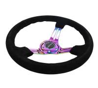 NRG Innovations - NRG Innovations Reinforced Steering Wheel (350mm / 3in. Deep) Blk Suede/Blk Stitch w/Neochrome Slits - Image 3