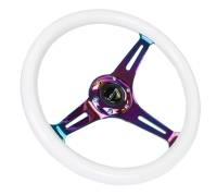NRG Innovations - NRG Innovations Classic Wood Grain Steering Wheel (350mm) Glow-N-The-Dark Green Grip w/Neochrome 3-Spoke Center - Image 3