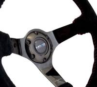 NRG Innovations - NRG Innovations Reinforced Steering Wheel (350mm / 3in. Deep) Blk Suede w/Red BBall Stitch & Black 3-Spoke - Image 3