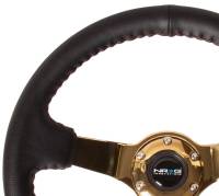 NRG Innovations - NRG Innovations Reinforced Steering Wheel (3in Deep / 4mm) 350mm Blk Leather w/Red BBall Stitch & Gold Spoke - Image 2