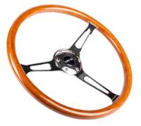NRG Innovations - NRG Innovations Reinforced Steering Wheel (360mm) Classic Wood Grain w/Chrome Cutout 3-Spoke Center - Image 2