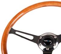 NRG Innovations - NRG Innovations Reinforced Steering Wheel (360mm) Classic Wood Grain w/Chrome Cutout 3-Spoke Center - Image 3