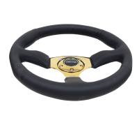 NRG Innovations - NRG Innovations Reinforced Steering Wheel (350mm / 2.5in. Deep) Leather Race Comfort Grip w/4mm Gold Spokes - Image 3
