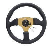 NRG Innovations - NRG Innovations Reinforced Steering Wheel (350mm / 2.5in. Deep) Leather Race Comfort Grip w/4mm Gold Spokes - Image 4