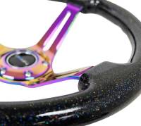 NRG Innovations - NRG Innovations Reinforced Steering Wheel (350mm / 3in. Deep) Blk Multi Color Flake w/ Neochrome Center Mark - Image 4