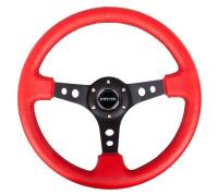 NRG Innovations - NRG Innovations Reinforced Steering Wheel (350mm / 3in. Deep) Red Leather/Blk Stitch w/Blk Circle Cutout Spokes - Image 1