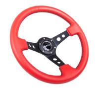 NRG Innovations - NRG Innovations Reinforced Steering Wheel (350mm / 3in. Deep) Red Leather/Blk Stitch w/Blk Circle Cutout Spokes - Image 2