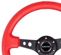 NRG Innovations - NRG Innovations Reinforced Steering Wheel (350mm / 3in. Deep) Red Leather/Blk Stitch w/Blk Circle Cutout Spokes - Image 3