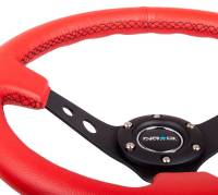 NRG Innovations - NRG Innovations Reinforced Steering Wheel (350mm / 3in. Deep) Red Leather/Blk Stitch w/Blk Circle Cutout Spokes - Image 4