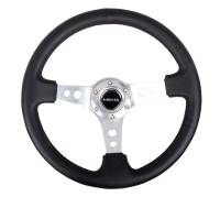 NRG Innovations - NRG Innovations Reinforced Steering Wheel (350mm / 3in. Deep) Blk Leather w/Silver Spoke & Circle Cutouts - Image 1