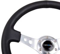 NRG Innovations - NRG Innovations Reinforced Steering Wheel (350mm / 3in. Deep) Blk Leather w/Silver Spoke & Circle Cutouts - Image 3