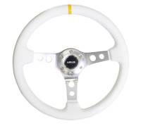NRG Innovations - NRG Innovations Reinforced Steering Wheel (350mm / 3in. Deep) Wht Leather w/Silver Spoke & Single Yellow Mark - Image 1