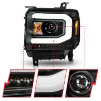 ANZO Headlights, Tail Lights and More  - ANZO 2014-2015 GMC Sierra 1500 Projector Headlights w/ Light Bar Black Housing (Halogen Type) - Image 2