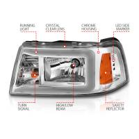 ANZO 2001-2011 Ford Ranger Crystal Headlights w/ Light Bar Chrome Housing - Image 2