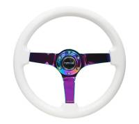 NRG Innovations - NRG Innovations Reinforced Steering Wheel (350mm / 3in. Deep) Classic White w/4mm Neochrome Solid 3-Spoke - Image 1