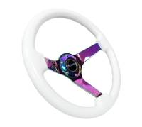 NRG Innovations - NRG Innovations Reinforced Steering Wheel (350mm / 3in. Deep) Classic White w/4mm Neochrome Solid 3-Spoke - Image 2