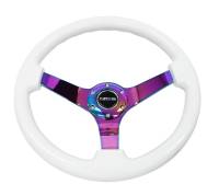 NRG Innovations - NRG Innovations Reinforced Steering Wheel (350mm / 3in. Deep) Classic White w/4mm Neochrome Solid 3-Spoke - Image 3