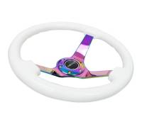 NRG Innovations - NRG Innovations Reinforced Steering Wheel (350mm / 3in. Deep) Classic White w/4mm Neochrome Solid 3-Spoke - Image 4