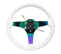 NRG Innovations - NRG Innovations Reinforced Steering Wheel (350mm / 3in. Deep) Classic White w/4mm Neochrome Solid 3-Spoke - Image 5