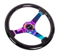 NRG Innovations - NRG Innovations Reinforced Steering Wheel (350mm / 3in. Deep) Classic Blk Sparkle w/4mm Neochrome 3-Spoke Center - Image 2