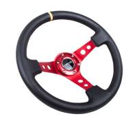 NRG Innovations - NRG Innovations Reinforced Steering Wheel (350mm / 3in. Deep) Blk Leather w/Red Spokes & Sgl Yellow Center Mark - Image 3