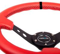 NRG Innovations - NRG Innovations Reinforced Steering Wheel (350mm / 3in. Deep) Red Leather/Blk Stitch w/Blk Spokes (Hole Cutouts) - Image 4