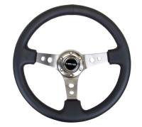 NRG Innovations - NRG Innovations Reinforced Steering Wheel (350mm / 3in. Deep) Blk Leather w/Gunmetal Circle Cutout Spokes - Image 1
