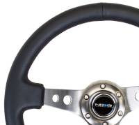NRG Innovations - NRG Innovations Reinforced Steering Wheel (350mm / 3in. Deep) Blk Leather w/Gunmetal Circle Cutout Spokes - Image 3