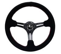 NRG Innovations - NRG Innovations Reinforced Steering Wheel (350mm / 3in. Deep) Blk Suede w/Red Stitching & 5mm Spokes w/Slits - Image 1
