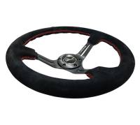 NRG Innovations - NRG Innovations Reinforced Steering Wheel (350mm / 3in. Deep) Blk Suede w/Red Stitching & 5mm Spokes w/Slits - Image 3