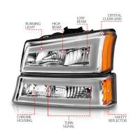 ANZO Headlights, Tail Lights and More  - ANZO 2003-2006 Chevrolet Silverado 1500 Crystal Headlights w/ Light Bar Chrome Housing - Image 2