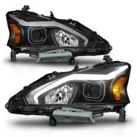 ANZO 13-15 Nissan Altima (w/o Factory HID Bulbs) Projector Headlights - w/ Light Bar Black Housing - Image 2